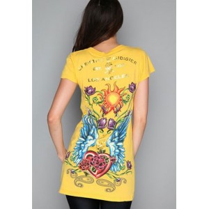 Women's Christian Audigier Peacock Feathers Specialty Tee White
