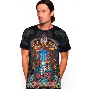 Christian Audigier Flaming Sword Foiled Tee