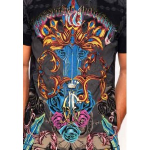 Christian Audigier Flaming Sword Foiled Tee