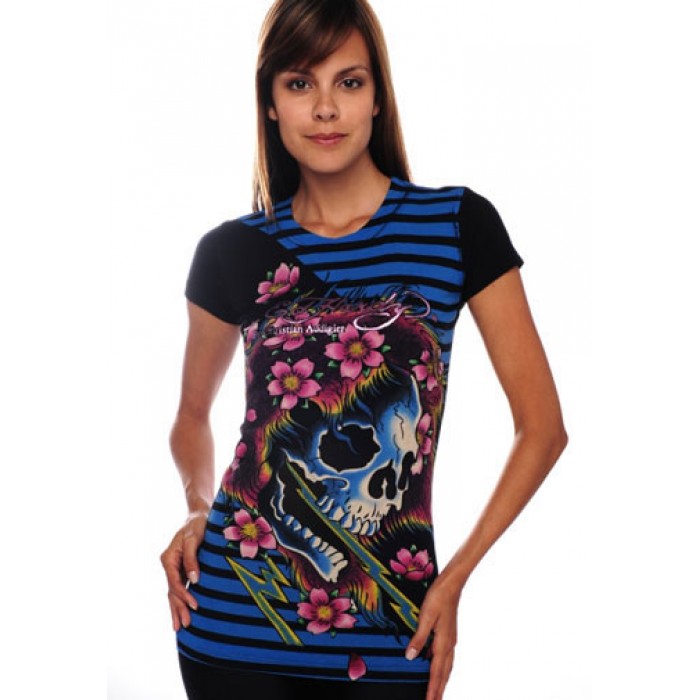 Women's Ed Hardy Beautiful Ghost Metallic Tee