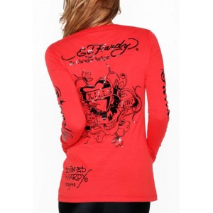 Women's Ed Hardy Shot Through The Heart Specialty V-Neck Tee Red