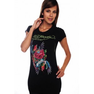 Women's Ed Hardy Mum Hawkback Platinum Tee Black