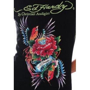 Women's Ed Hardy Mum Hawkback Platinum Tee Black