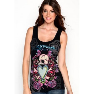 Ed Hardy Skull In Love And Roses Specialty Ribbed Tank