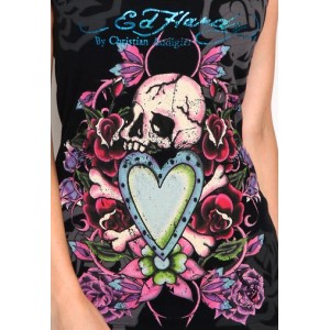 Ed Hardy Skull In Love And Roses Specialty Ribbed Tank