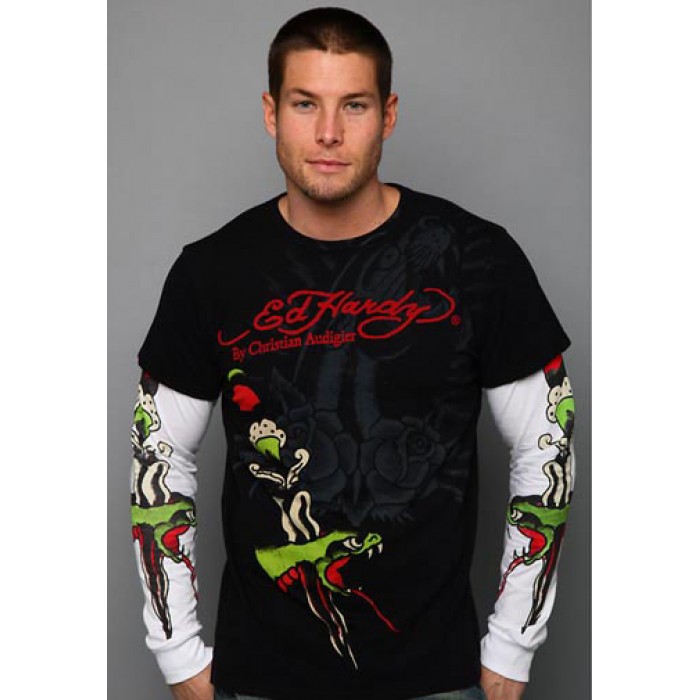 Men's Ed Hardy Snake Dagger Specialty Double Sleeve black