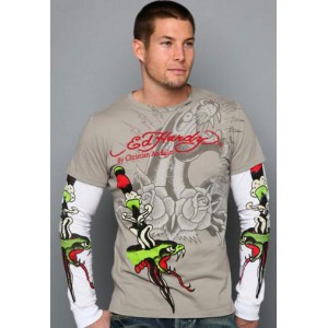 Men's Ed Hardy Snake Dagger Specialty Double Sleeve Olive