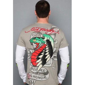 Men's Ed Hardy Snake Dagger Specialty Double Sleeve Olive