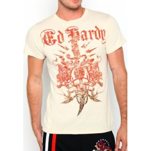 Men's Ed Hardy Skull Dagger And Blue Tiger Stencil Foiled Tee