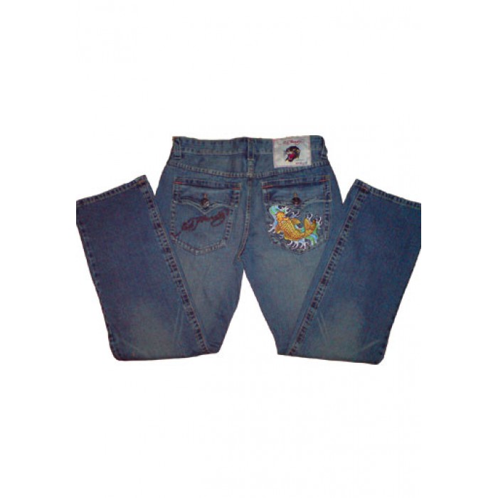 Men's Ed Hardy Koi Yellow Denim Straight Leg in Blue