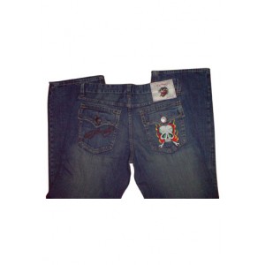 Men's Ed Hardy Framing Skull Denim Straight Leg in Blue