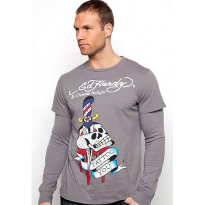 Men's Ed Hardy Tattoo You Basic Double Sleeve Tee charcoal