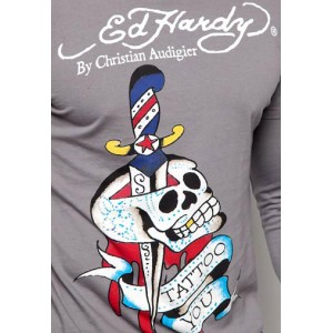 Men's Ed Hardy Tattoo You Basic Double Sleeve Tee charcoal