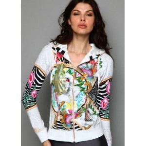 Women's Christian Audigier Zebra Print Platinum Hoody White