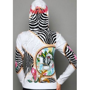 Women's Christian Audigier Zebra Print Platinum Hoody White