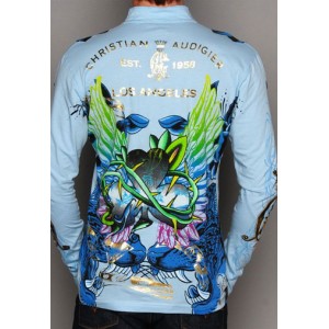 Christian Audigier Patriotic Flight Vintage Platinum Tee Blue