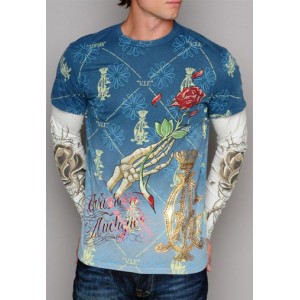 Christian Audigier Cockerel Vintage Platinum Tee Blue