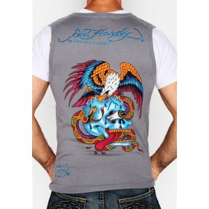 Men's Ed Hardy grey combat snake eagle sweater sale