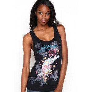 Ed Hardy Flower Dragon Specialty Ribbed Tank