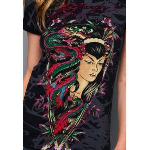 Women's Ed Hardy Geisha Dragon Specialty Tee