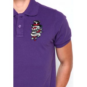 Ed Hardy Polo Shirt Top Hat Skull Basic Embroidered Polo