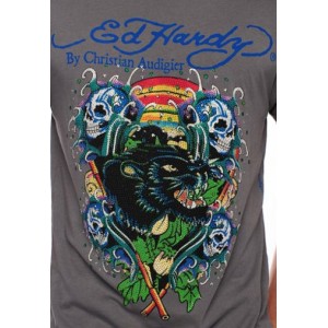 Men's Ed Hardy Panther Skull Waves Platinum Tee