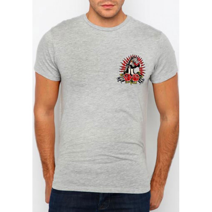 Men's Ed Hardy Panther and Roses Core Basic Embroidered Tee