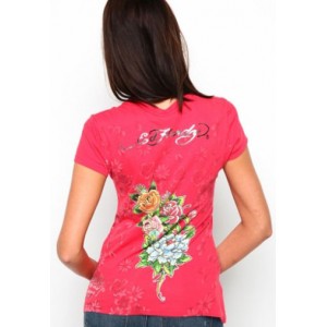 Women's Ed Hardy Firebird And Roses Metallic Ink Platinum Tee