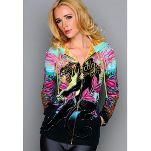 Women's Christian Audigier Love Bird Platinum Velour Hoody Blue