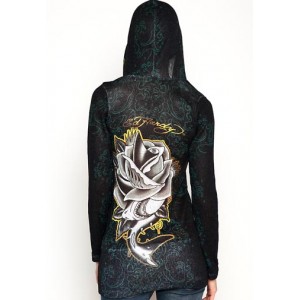 Women's Ed Hardy Shark Rose Knitted Pullover Hoody