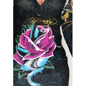 Women's Ed Hardy Shark Rose Knitted Pullover Hoody