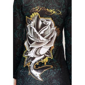 Women's Ed Hardy Shark Rose Knitted Pullover Hoody