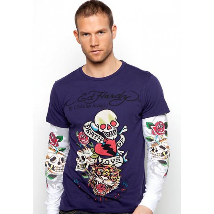Men's Ed Hardy Death Of Love Platinum Double Sleeve Tee