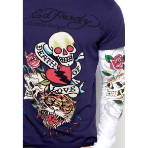 Men's Ed Hardy Death Of Love Platinum Double Sleeve Tee