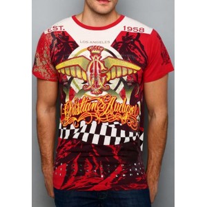 Christian Audigier Established 1958 Rhinestone Tee Red