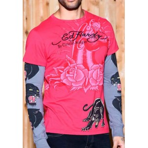 Men's Ed Hardy Panther Specialty Double Sleeve Tee red