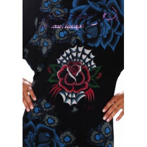 Women's Ed Hardy Rose Web Platinum Butterfly Sleeve Tunic