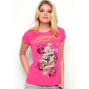 Women's Ed Hardy Love Is A Gamble Flowers Basic Tee Pink