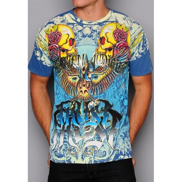 Christian Audigier L.A. Rides Specialty Patch Tee Blue