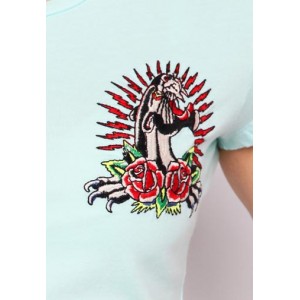 Women's Ed Hardy Panther and Roses Core Basic Embroidered Tee