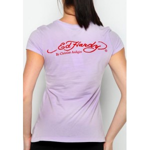 Women's Ed Hardy Two Hearts Core Basic Embroidered Tee