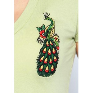 Women's Ed Hardy Peacock Flowers Core Basic Embroidered Tee