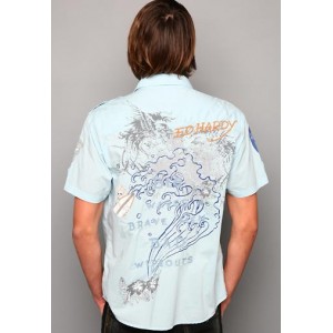 Ed Hardy Polo Shirt Big Wave Embroidered Applique Shirt