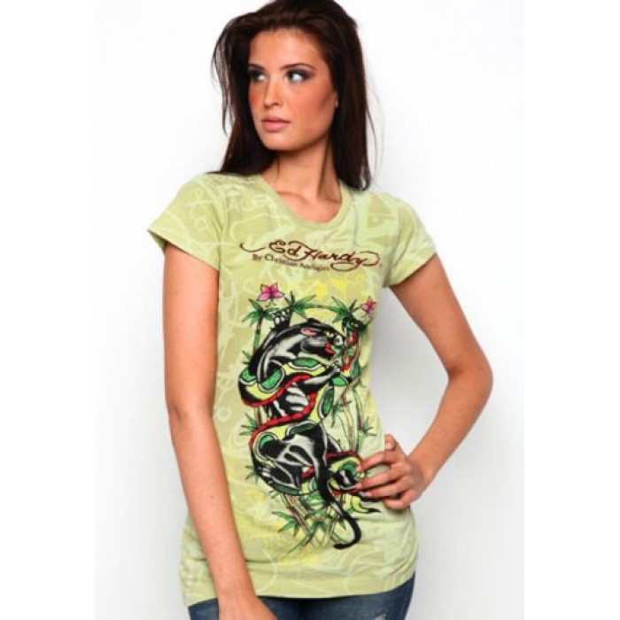 Women's Ed Hardy Panther And Snake Fight Specialty Tee