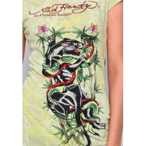 Women's Ed Hardy Panther And Snake Fight Specialty Tee