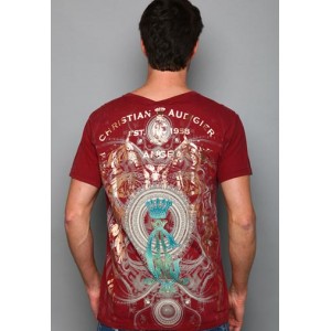 Christian Audigier Serpent Seal Platinum V-Neck Tee Wine