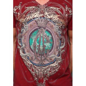 Christian Audigier Serpent Seal Platinum V-Neck Tee Wine