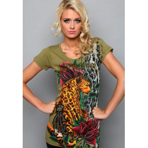 Women's Christian Audigier Royal Romance Foiled V-Neck Tee