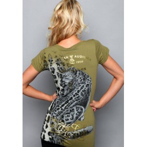 Women's Christian Audigier Royal Romance Foiled V-Neck Tee