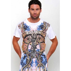 Christian Audigier Roses And Flames Platinum Tee in White